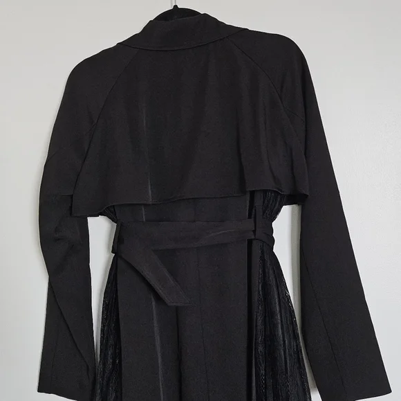 Resexxy Gyaru Black Trench Coat Pleated Lace Panel Sides Tortoise Shell Buttons - Picture 11 of 14